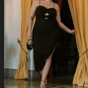 Abercrombie Ruched Front Cutout Asymmetrical Midi Dress